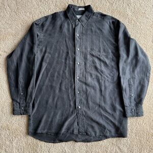 Bloomingdales 100% Silk Button Down Shirt Mens S Gray Long Sleeve Vintage